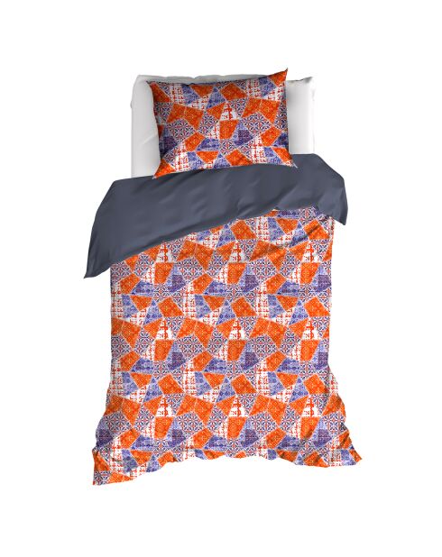 Dekbedovertrekset van 100% katoensatijn met blauw lint