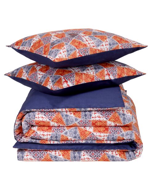 Dekbedovertrekset van 100% katoensatijn met blauw lint