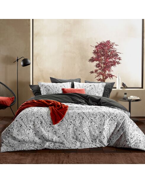 Parure housse de couette 100% Percale de Coton Charlie blanc/noir
