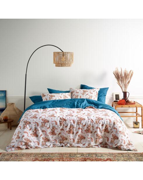 Juego de funda de edredón Sybil de percal 100% algodón azul marroquí