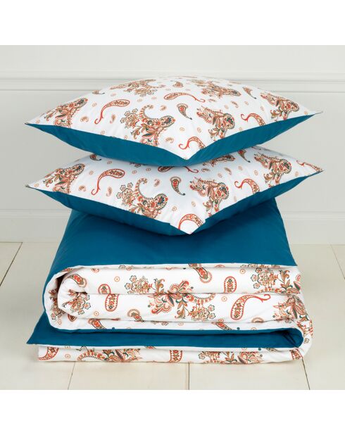 Juego de funda de edredón Sybil de percal 100% algodón azul marroquí