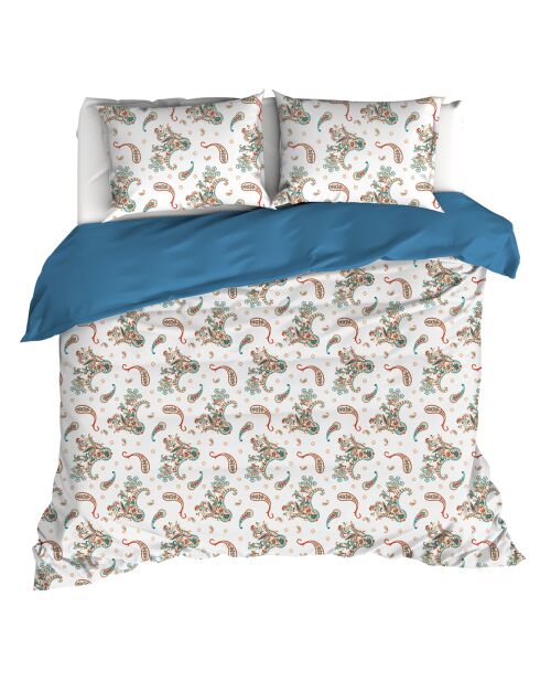 Juego de funda de edredón Sybil de percal 100% algodón azul marroquí