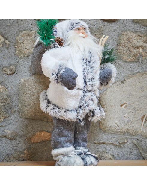 Père Noël debout blanc/gris - 45 cm