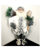 Père Noël debout blanc/gris - 45 cm