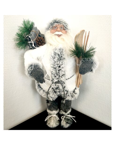 Père Noël debout blanc/gris - 45 cm