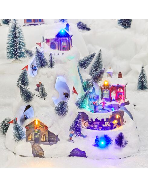 Montagne LED musicale avec piste de ski multicolore - 29x20.5x28 cm