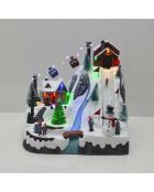 Montagne LED musicale avec piste de ski et téléphérique multicolore - 29x20.5x28 cm
