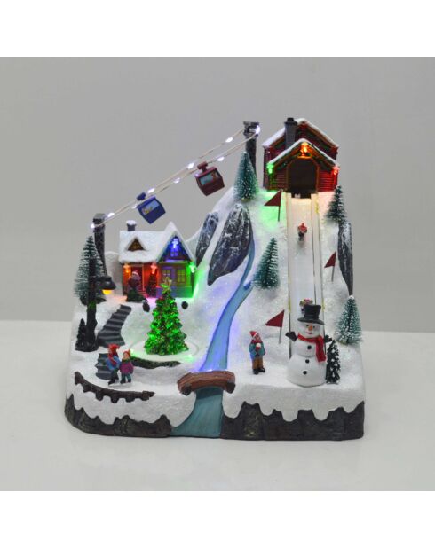 Montagne LED musicale avec piste de ski et téléphérique multicolore - 29x20.5x28 cm