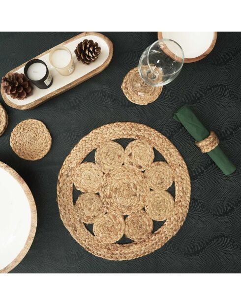 Set de table rond jute ajouré beige (modèle aléatoire) - 35x35 cm