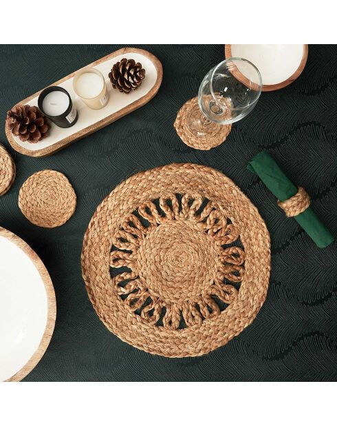 Set de table rond jute ajouré beige (modèle aléatoire) - 35x35 cm