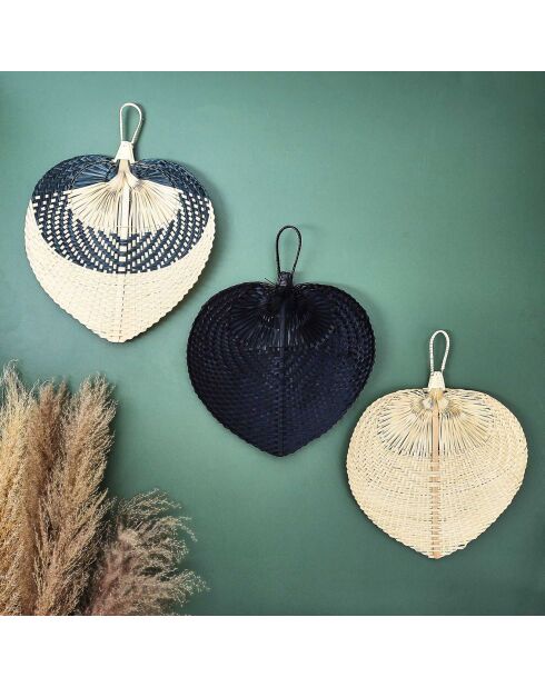 3 Wanddekorationen beige/schwarze Blätter - 36x30 cm