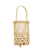 Lanterne bambou tressé avec anse beige - 22x55x22 cm