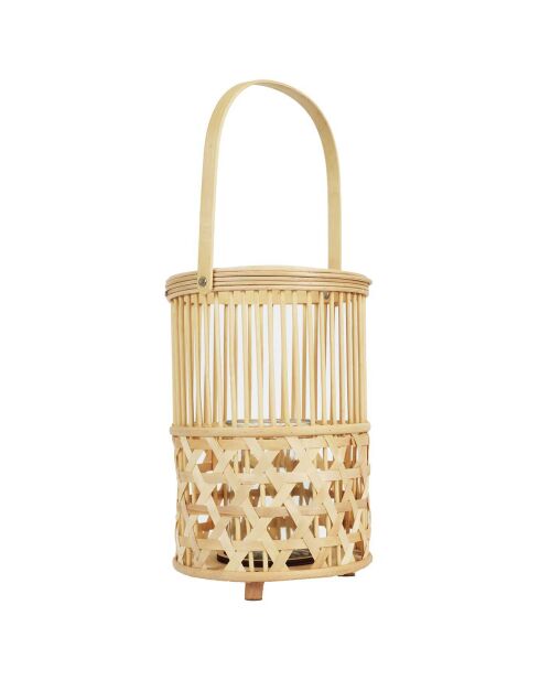 Farol de bambú tejido con mango beige - 22x55x22 cm