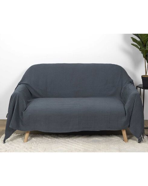 Jeté de canapé gaufré en coton gris anthracite - 170x250 cm