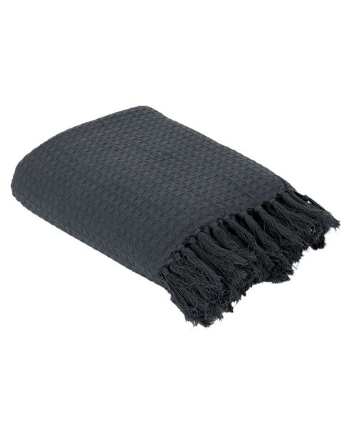 Jeté de canapé gaufré en coton gris anthracite - 170x250 cm