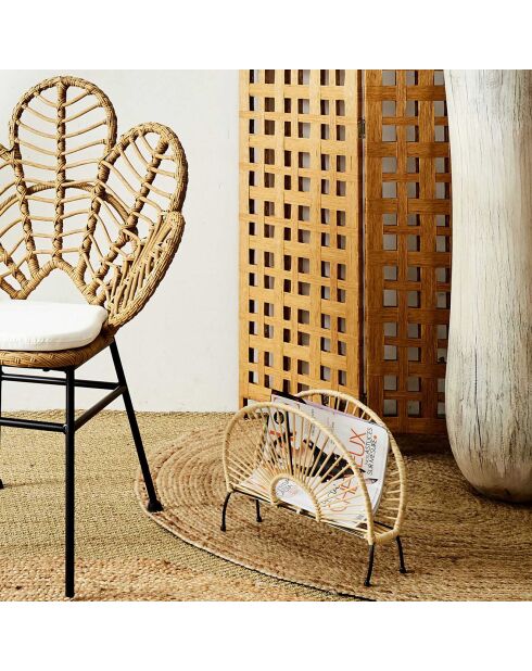 Range-magazine effet rotin beige/noir - 36x29x17.5 cm