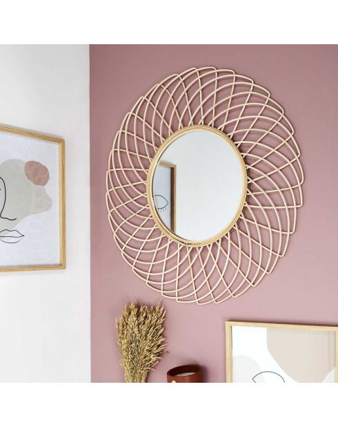 Miroir rotin Rosace beige - D.90 cm