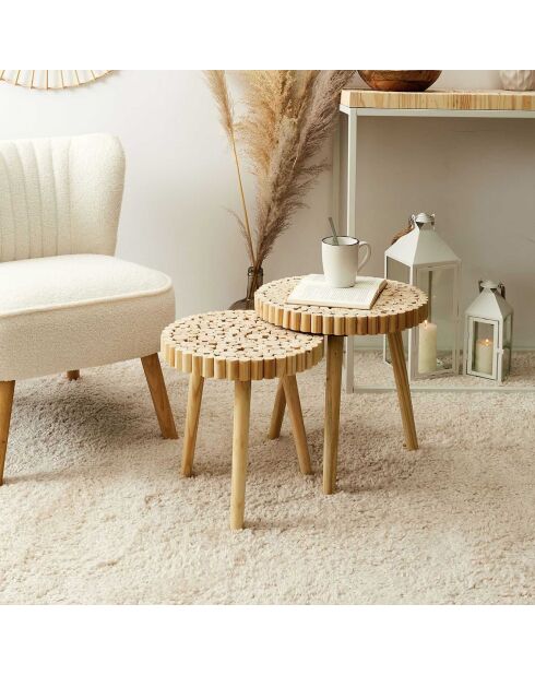 2 Tables gigognes Rondin beiges - 40x40x40 cm