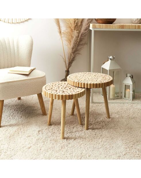 2 Tables gigognes Rondin beiges - 40x40x40 cm