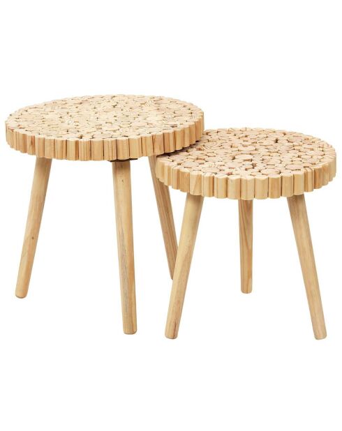 2 Tables gigognes Rondin beiges - 40x40x40 cm