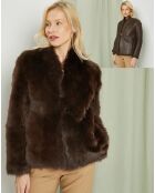 Manteau court réversible en Cuir & Fourrure Aggravi marron