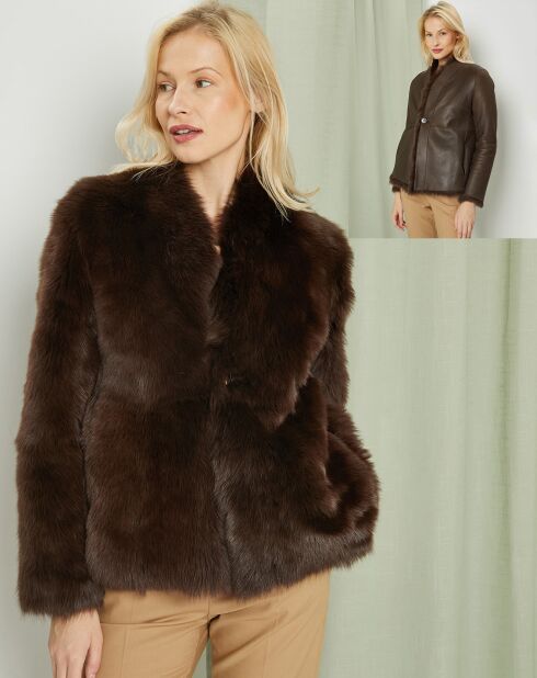 Manteau court réversible en Cuir & Fourrure Aggravi marron