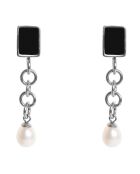 Boucles d'oreilles clip Zaniah Perle blanche & Email noir argentées