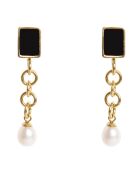 Boucles d'oreilles clip Zaniah Perle blanche & Email noir dorées