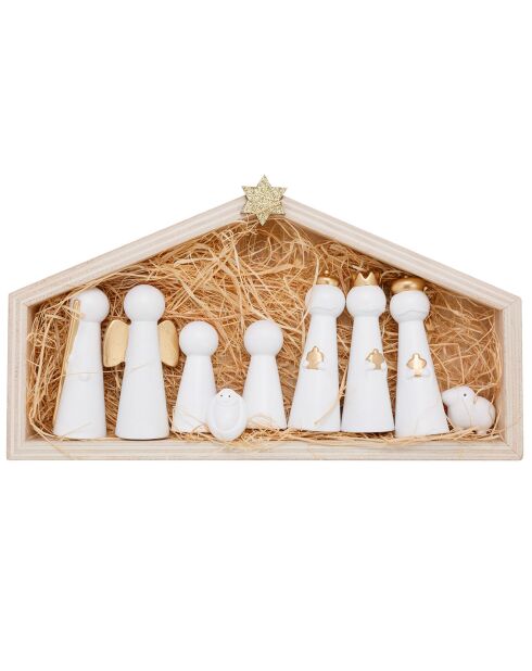 Crèche de Noël 10 pièces blanche - 24x12.5 cm