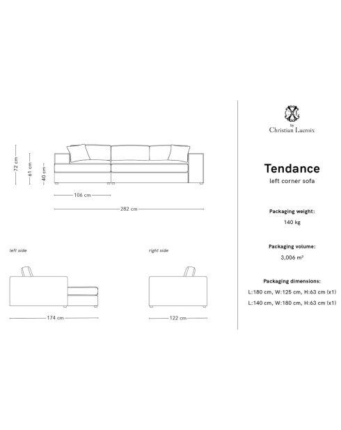 Trendiges 5-Sitzer-Ecksofa, blau, links, 282 x 174 x 72 cm