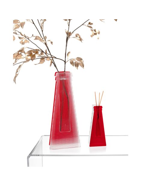 Campari Kleine vaas transparant/rood - 10x4,5x25 cm