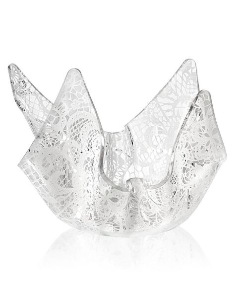 Jarrón de encaje Drappeggi pequeño transparente/blanco - 21x17x14 cm