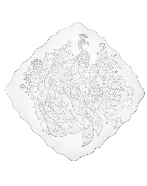 Assiette carré Tasty Peacock Grande transparent/blanc - 36x37 cm