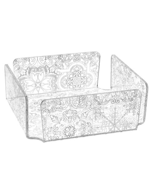 Porte-serviette horizontal Carreaux de ciment transparent/blanc - 22x22x7.5 cm