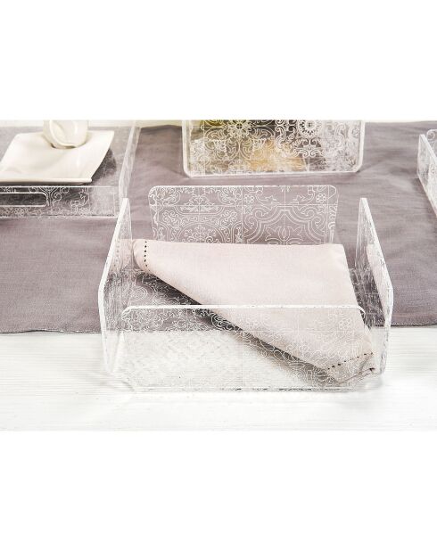 Porte-serviette horizontal Carreaux de ciment transparent/blanc - 22x22x7.5 cm