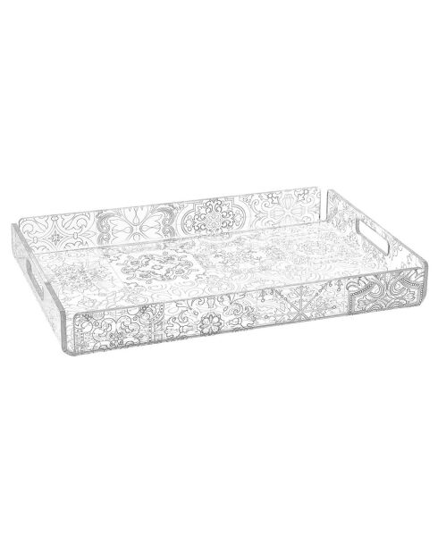 Plateau Carreaux de ciment Petit transparent/blanc - 33x23x4 cm
