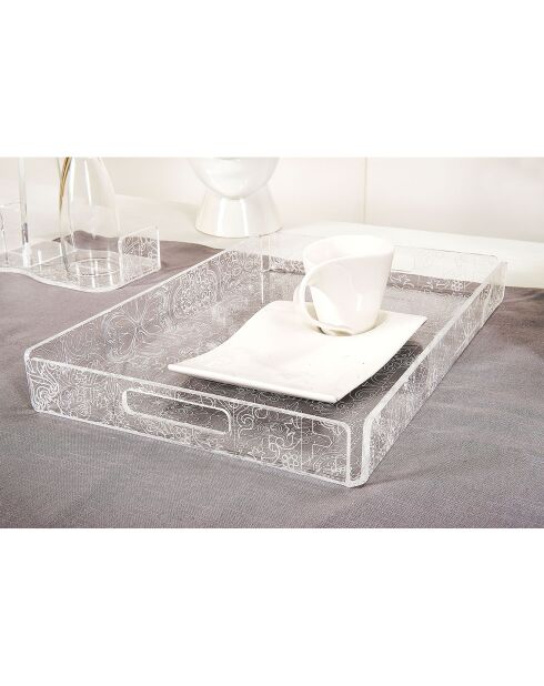 Plateau Carreaux de ciment Petit transparent/blanc - 33x23x4 cm