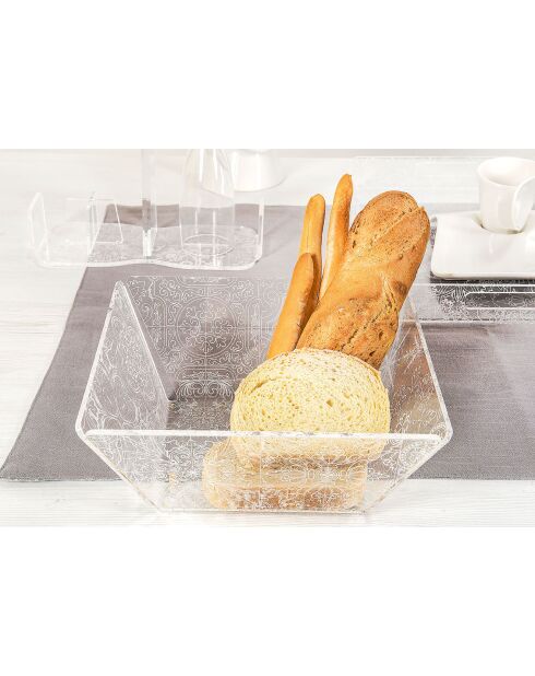 Corbeille à pain Carreaux de ciment transparent/blanc - 22x22x8.6 cm