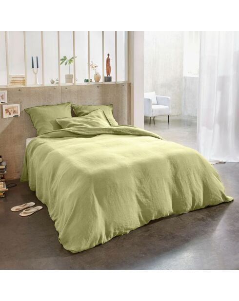 Parure housse de couette 100% Lin lavé Beurre jaune