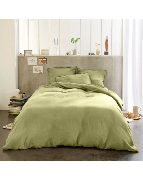 Parure housse de couette 100% Lin lavé Beurre jaune