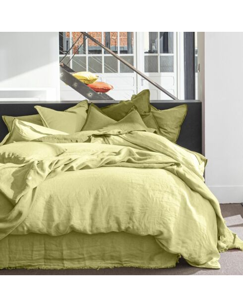 Parure housse de couette 100% Lin lavé Beurre jaune