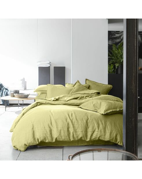 Parure housse de couette 100% Lin lavé Beurre jaune