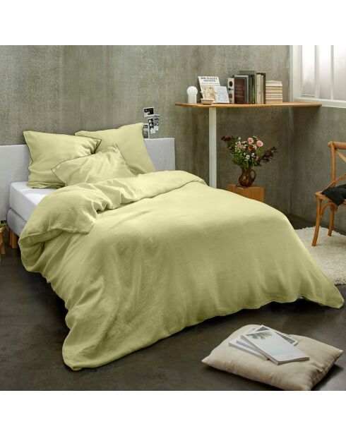 Parure housse de couette 100% Lin lavé Beurre jaune