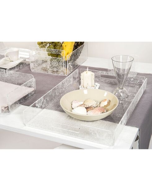 Plateau Carreaux de ciment Grand transparent/blanc - 45.5x32x5 cm
