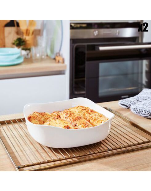 2 Plats de cuisson carrés Smart Cuisine Carine blancs - 33.4x33.4x7 cm