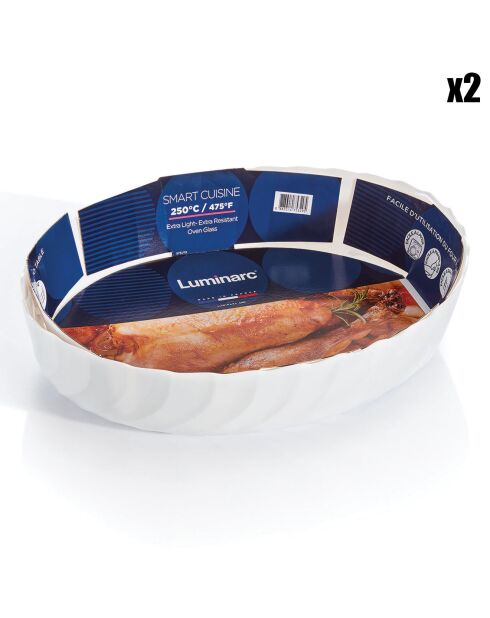 2 Plats de cuisson ovales Smart Cuisine Trianon blancs - 28.6x36.9x8 cm