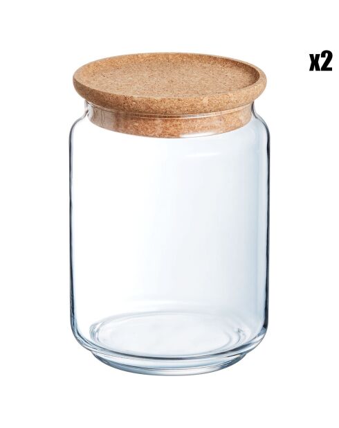 2 Pots Pure Jar Cork transparents - 200 cl