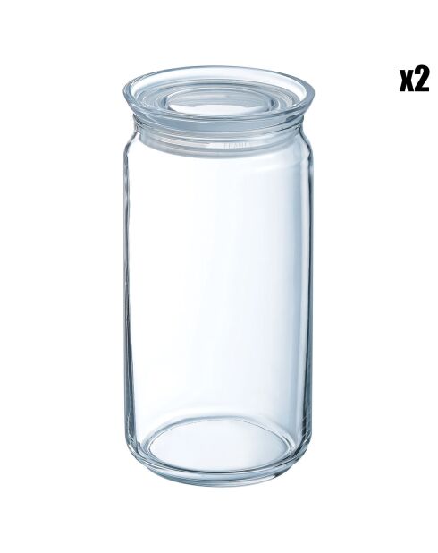 2 Pots Pure Jar Glass transparents - 10.5x10.5x20.3 cm
