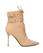 Bottines en Velours de Cuir Uria beiges - Talon 9.5 cm