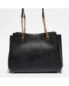 Sac porté épaule en Cuir large Teagen  noir - 30x14x21 cm